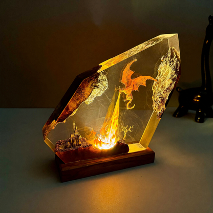 Lámpara de Resina de Dragón Lanzafuegos Hecha a Mano